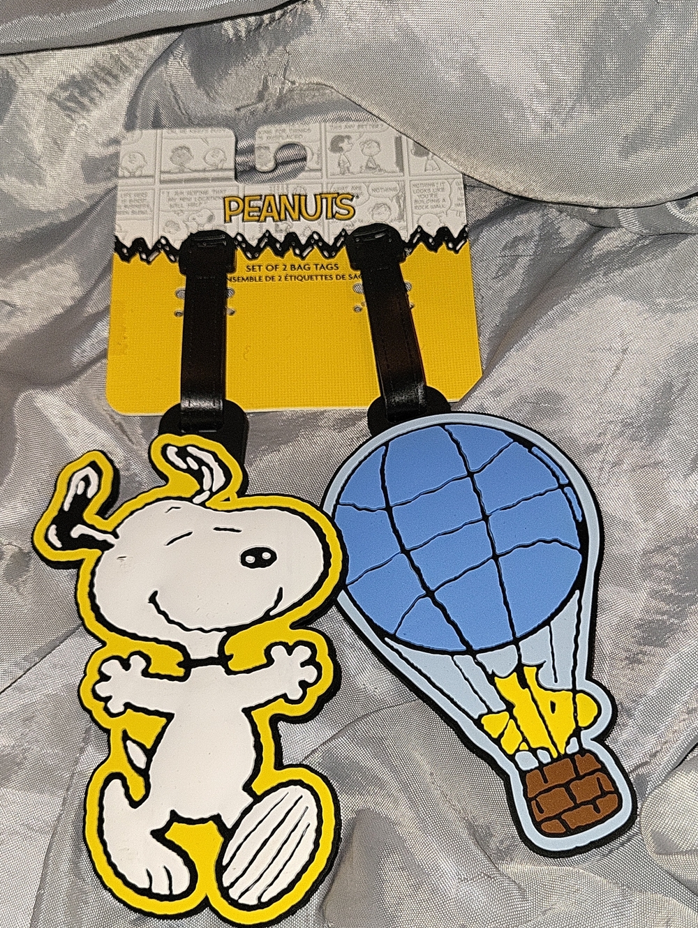 Peanuts Snoopy & Woodstock Hot Air Balloon Bag Tags - White, Yellow & Blue Li M